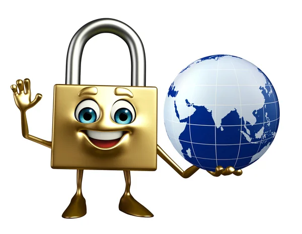 Lock Character with globe — Stock Photo, Image