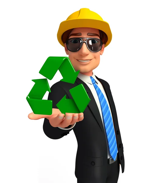 Homem de negócios jovem com ícone de reciclagem — Fotografia de Stock