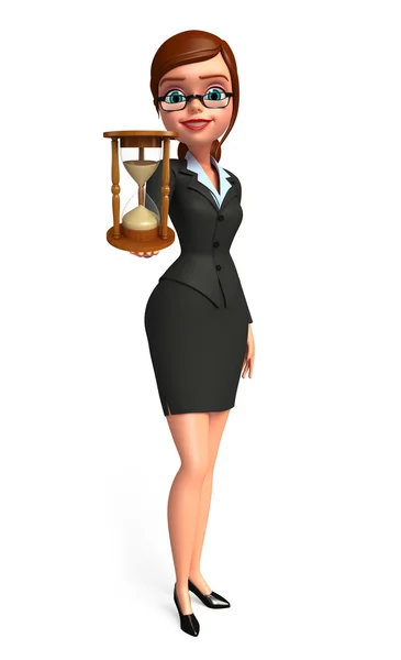 Young Business Woman with sand clock — Stock Photo, Image