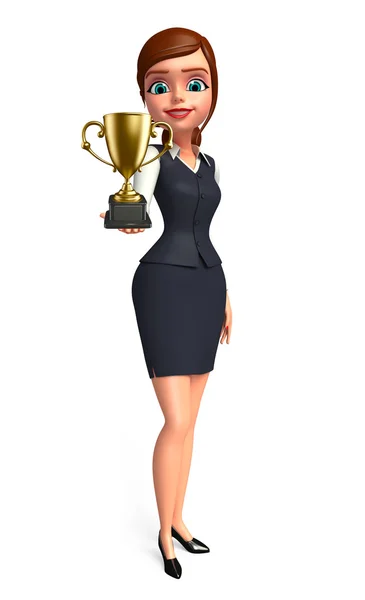 Jovem menina de escritório com troféu — Fotografia de Stock