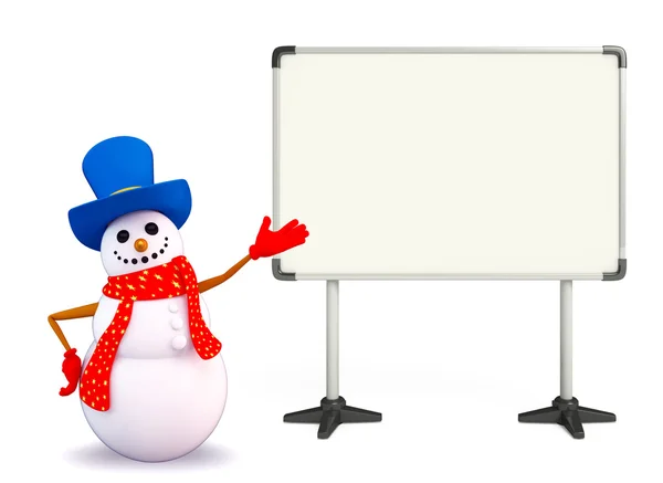 Snowman character with display board — Stock Photo, Image