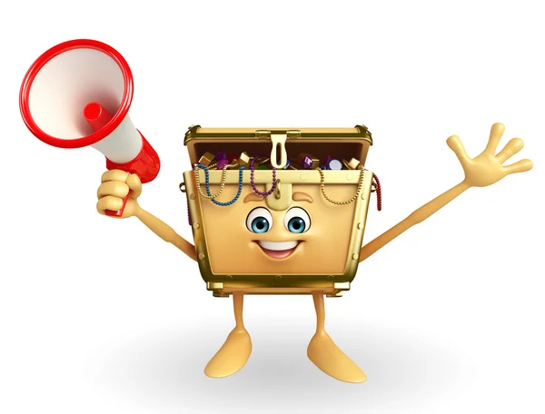 Treasure box character with Loudspeaker — Stock Photo, Image