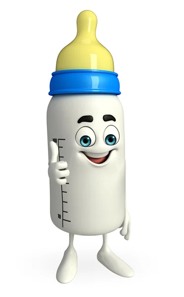 Baby Bottle character with thumps up pose — Stock Photo, Image