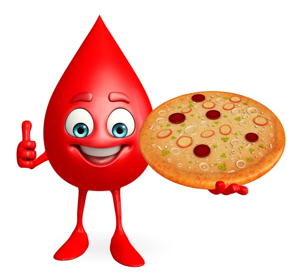 Blod droppa karaktär med pizza — Stockfoto