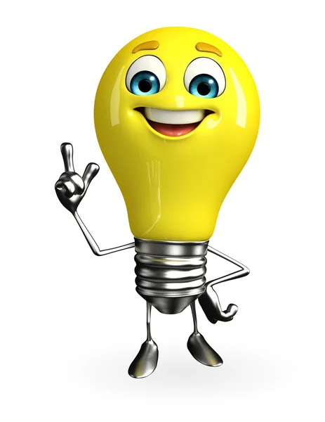 Caráter da lâmpada com pose apontando — Fotografia de Stock