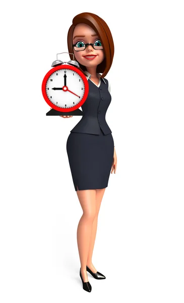 Young office girl with table clock — Stock Photo, Image