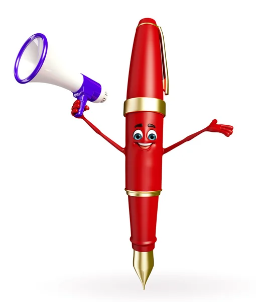 Pen Character with Loudspeaker — Stock Photo, Image