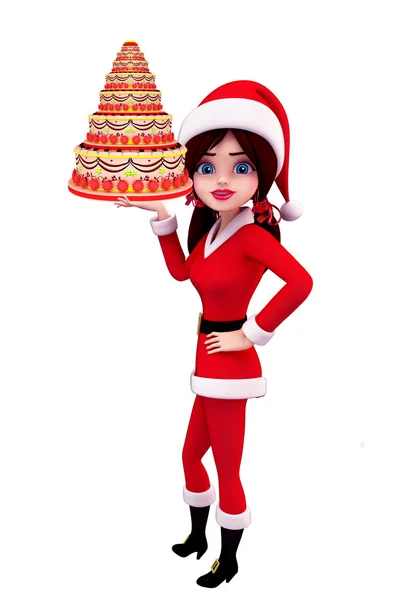 Santa Girl Character with cake — Stock Photo, Image