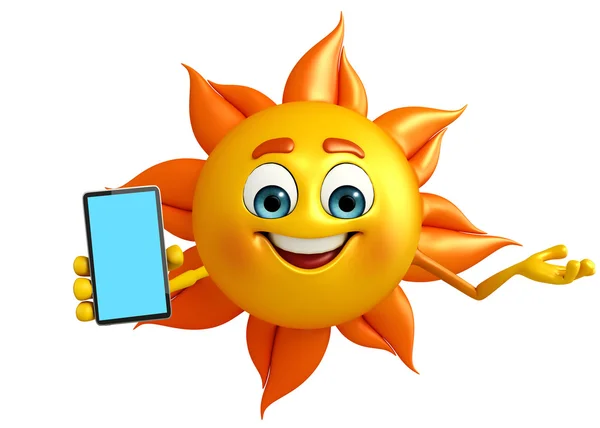 Sun Character With mobile — Stock Photo, Image