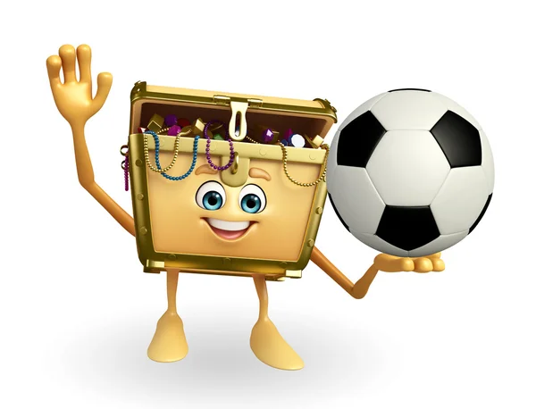Treasure box karaktär med fotboll — Stockfoto