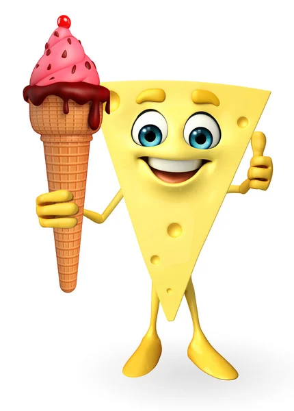 Cheese Character with icecream — Stock Photo, Image