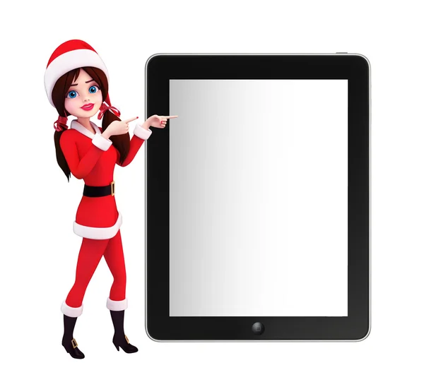 Santa Girl Character with tab — Stock Photo, Image