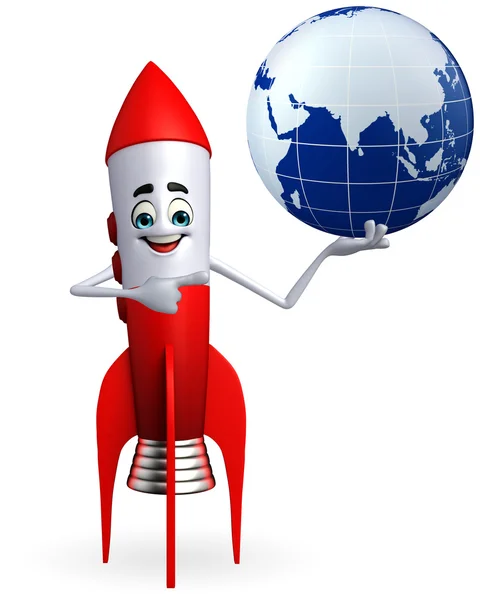 Personagem de foguete com globo — Fotografia de Stock