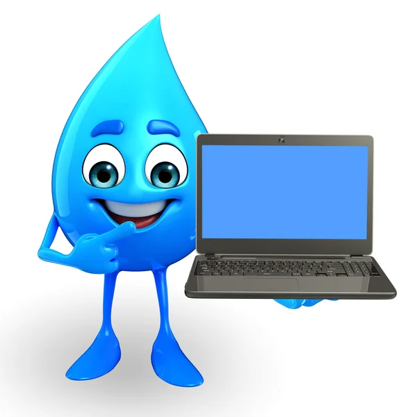Carattere goccia d'acqua con computer portatile — Foto Stock