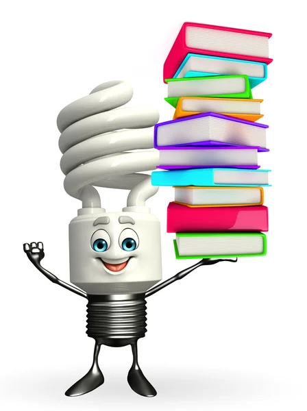 CFL Character with Books pile — Stock Photo, Image