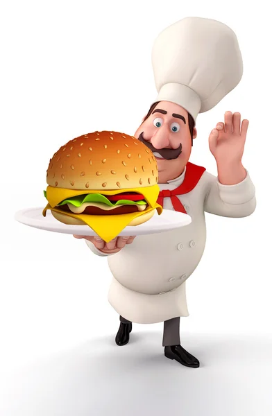 Jovem chef com hambúrguer — Fotografia de Stock