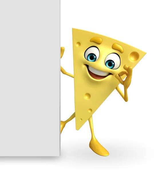 Cheese Character with sign — Stock Photo, Image