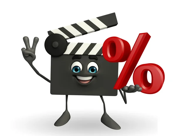 Clapper Board Character with percent sign — Stock Photo, Image