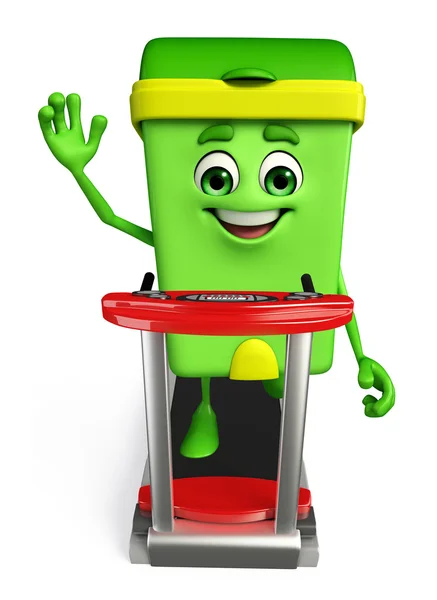 Carácter Dustbin con máquina de caminar — Foto de Stock