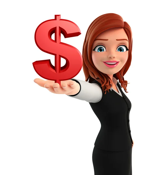 Joven mujer de negocios con signo de dólares —  Fotos de Stock