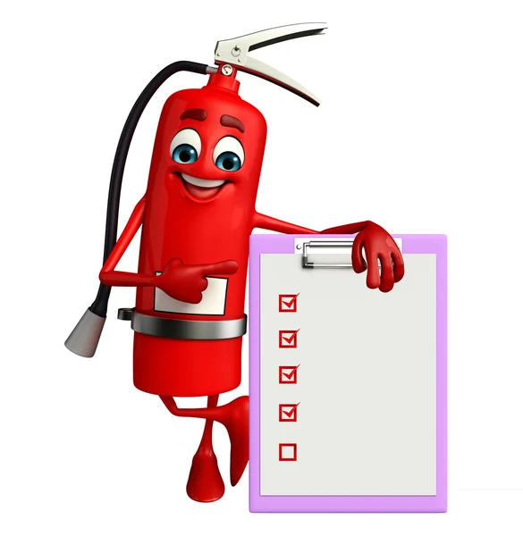 Fire Extinguisher character with notepad — Stock Photo, Image