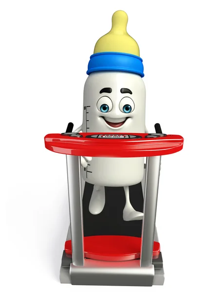 Baby Bottle personaje con máquina de caminar — Foto de Stock