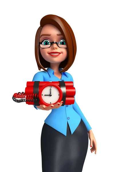 Young office girl with bomb — Stock Photo, Image