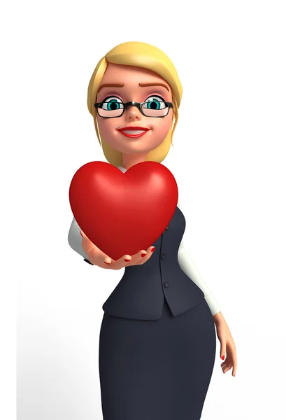 Young office girl with heart — Stock Photo, Image