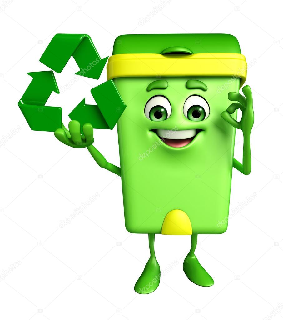 Cartoon Character of Dustbin with recycle icon