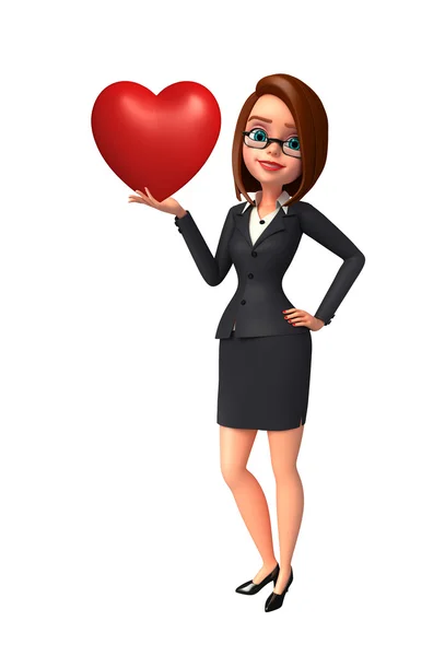 Young Business Woman with red heart — Stock Photo, Image