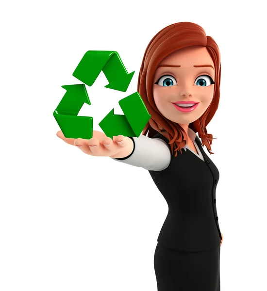 Young Business Woman with recycle icon — Stock Photo, Image