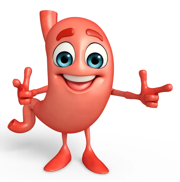 Cartoon Character of stomach with victory sign — Stock Photo, Image