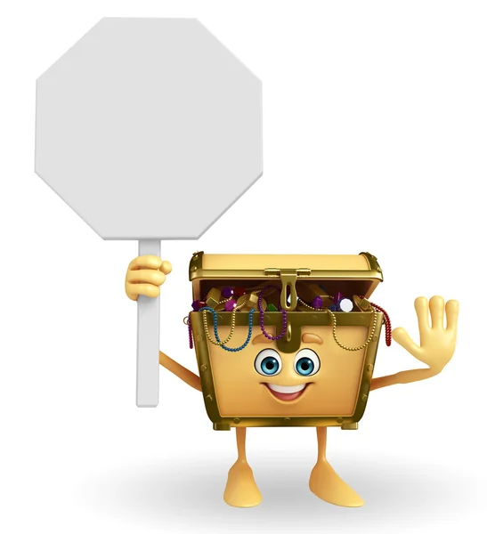 Hazine kutu karakteri dur işareti ile — Stok fotoğraf