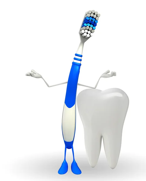 Carattere spazzolino da denti con posa felice — Foto Stock