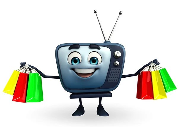 TV character with shopping bag — Stock Photo, Image