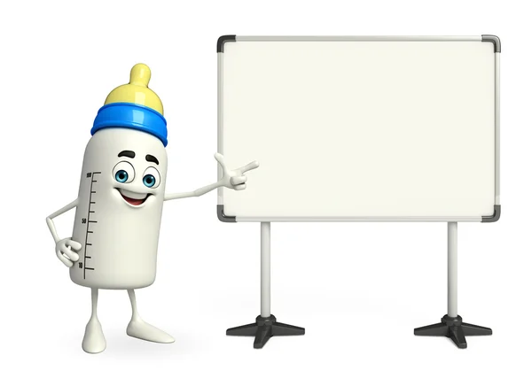 Baby Bottle character with display board — Stock Photo, Image