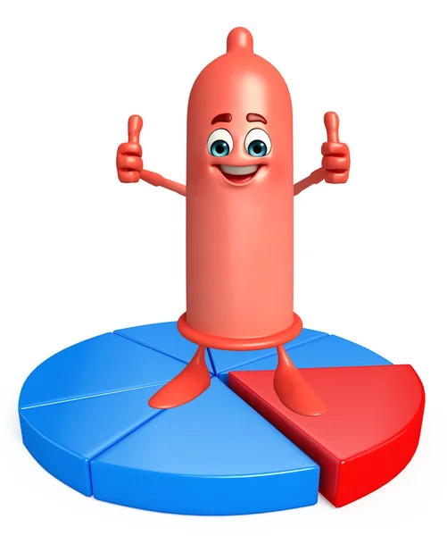 Personagem de preservativo com gráfico de negócios — Fotografia de Stock