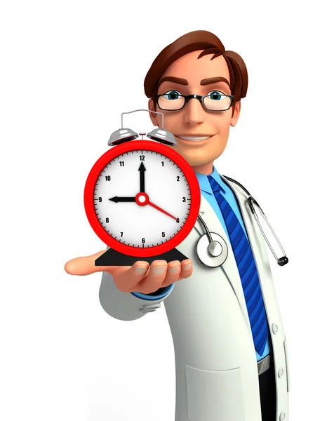 Joven Doctor con reloj de mesa — Foto de Stock