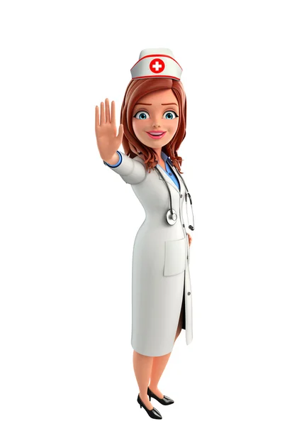 Nurse Character with Stop sign — Stock Photo, Image