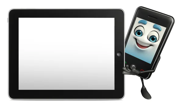 Mobile character with tab — Stock Photo, Image