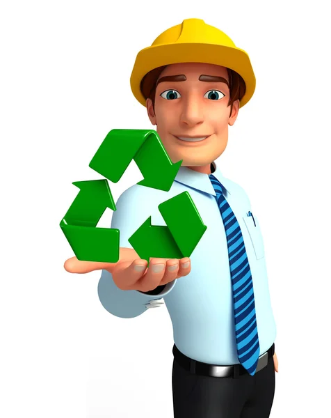 Young Service Man met recycle pictogram — Stockfoto