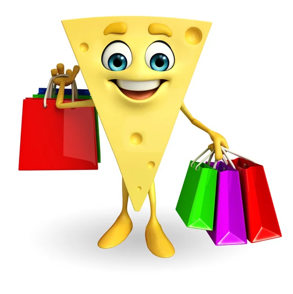 Cheese Character with shopping bags — Stock Photo, Image