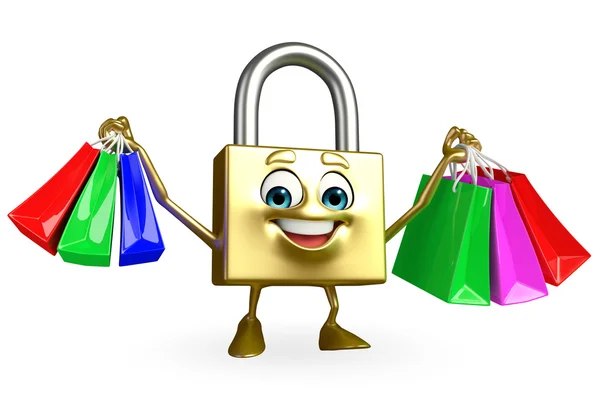 Lock Character with shopping bag — Stock Photo, Image