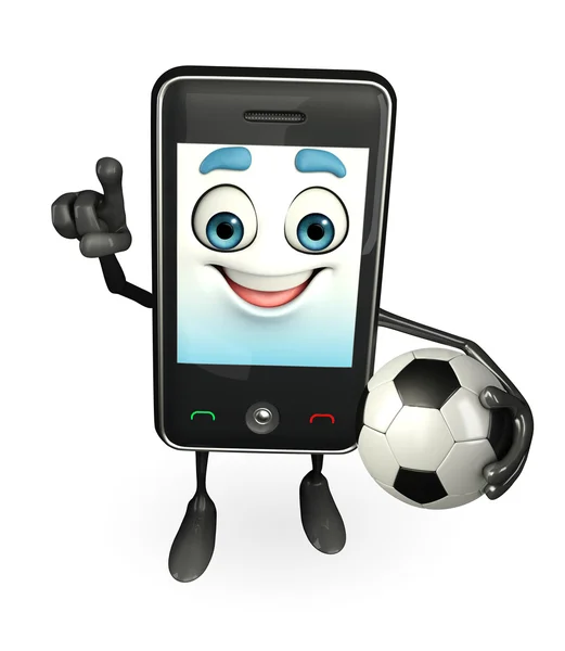 Mobiele karakter met voetbal — Stockfoto