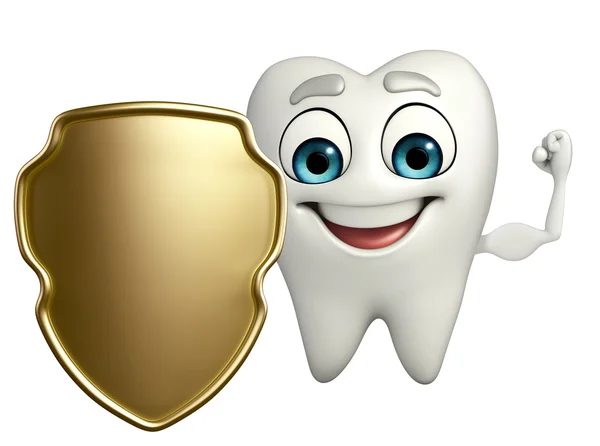 Charakter zęby z tarczą — Zdjęcie stockowe