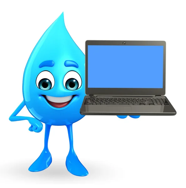 Water Drop karakter met Laptop — Stockfoto