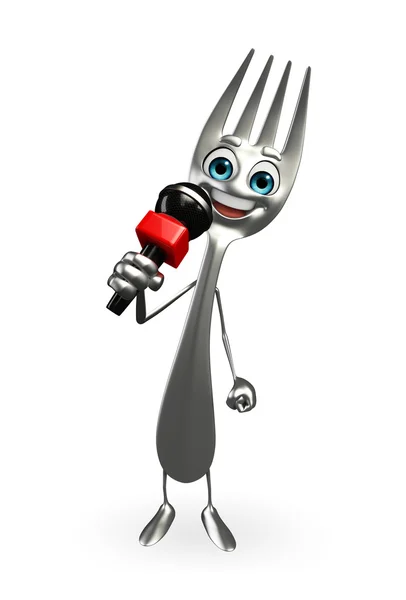 Fork character with mike — Stock Photo, Image