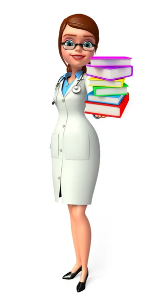 Young Doctor with books pile — Stock Photo, Image