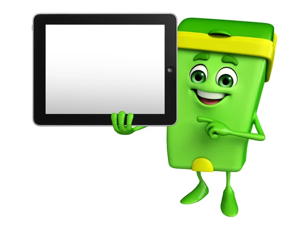 Dustbin Character with tab — Stock Photo, Image