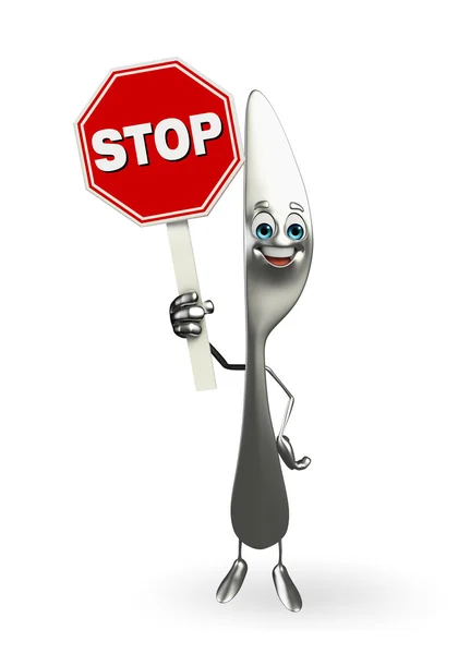 Knife character with stop sign — Stock Photo, Image
